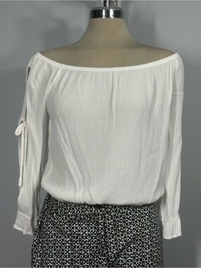 Society White Off-Shoulder Tie-Sleeve Top Size L
